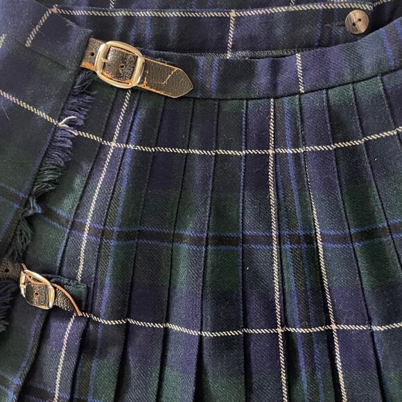 Vintage Glengary Pleated Kilt Pleated Wrap Navy Blue Wool Scotland Size SM - Picture 3 of 4